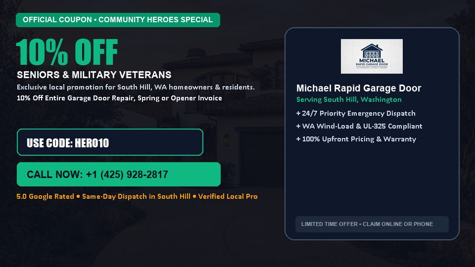 Michael Rapid Garage Door 10% OFF Seniors & Military Veterans in South Hill, WA